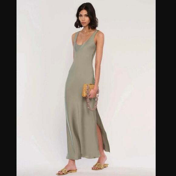 Heartloom Size L Amie Dress Satin Sage Green Maxi Slinky Slip - Picture 1 of 6